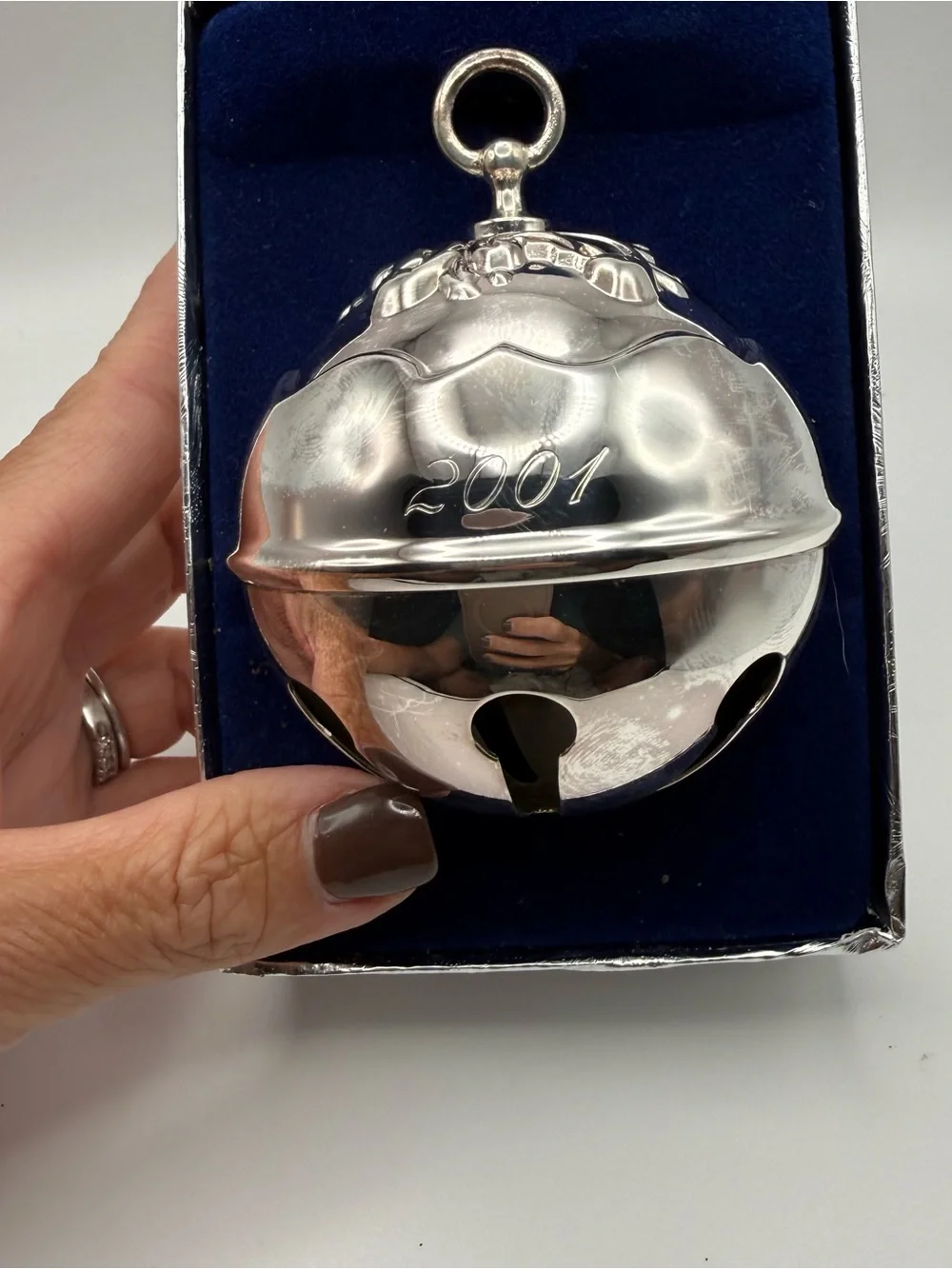 Reed & Barton 2001 Holly Bell Silverplate Christmas Ornament w/ Box Engraved